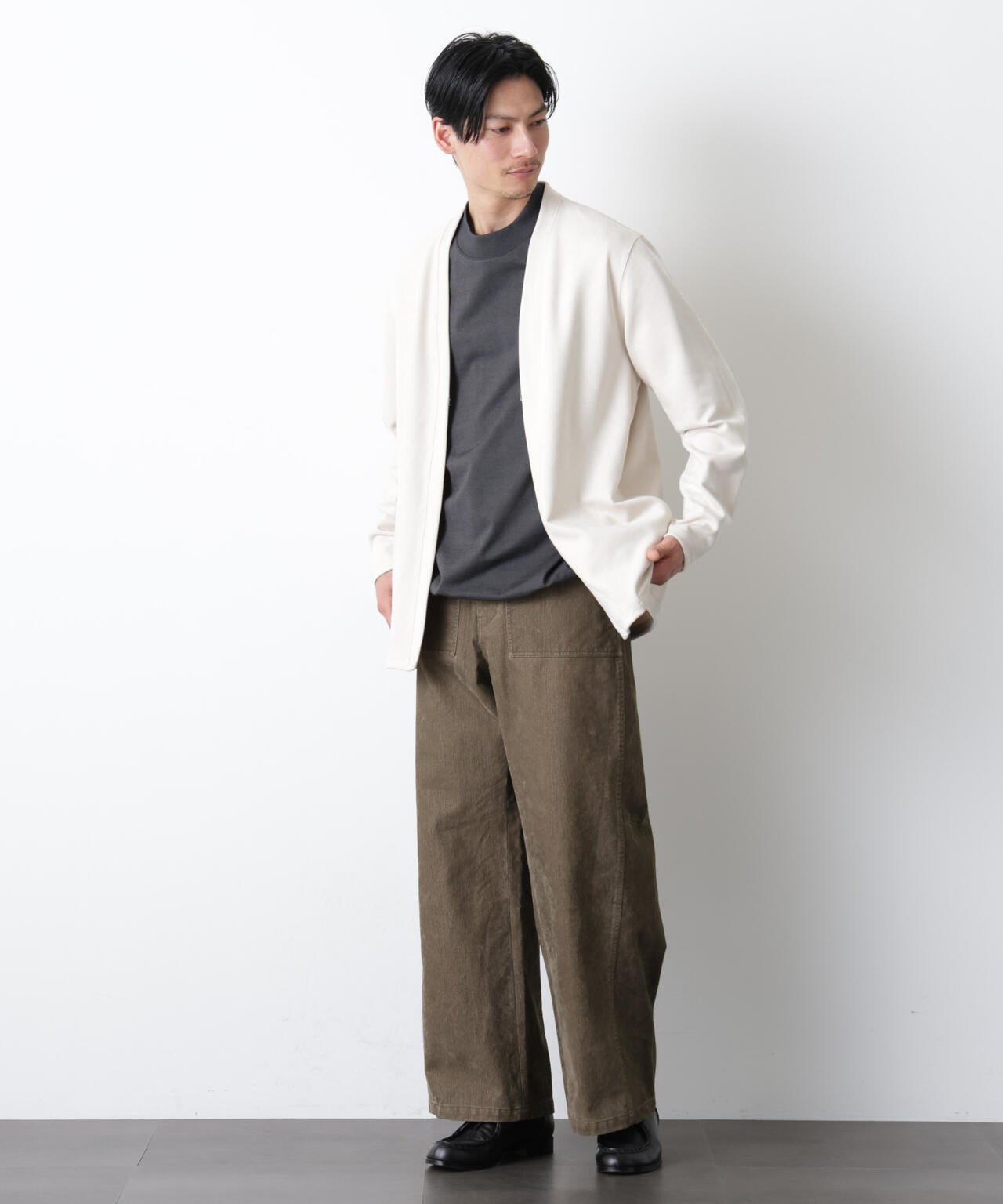 「モダンコンフォート」フェイクスエードトッパーカーディガン