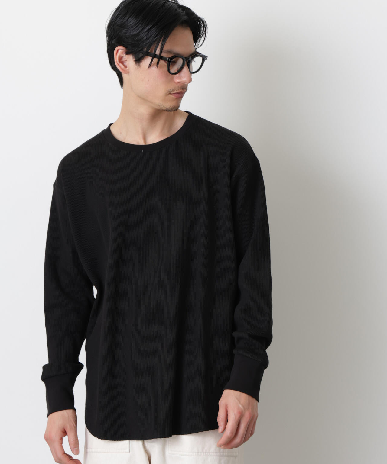 ミニワッフルクルーネックTシャツ 長袖