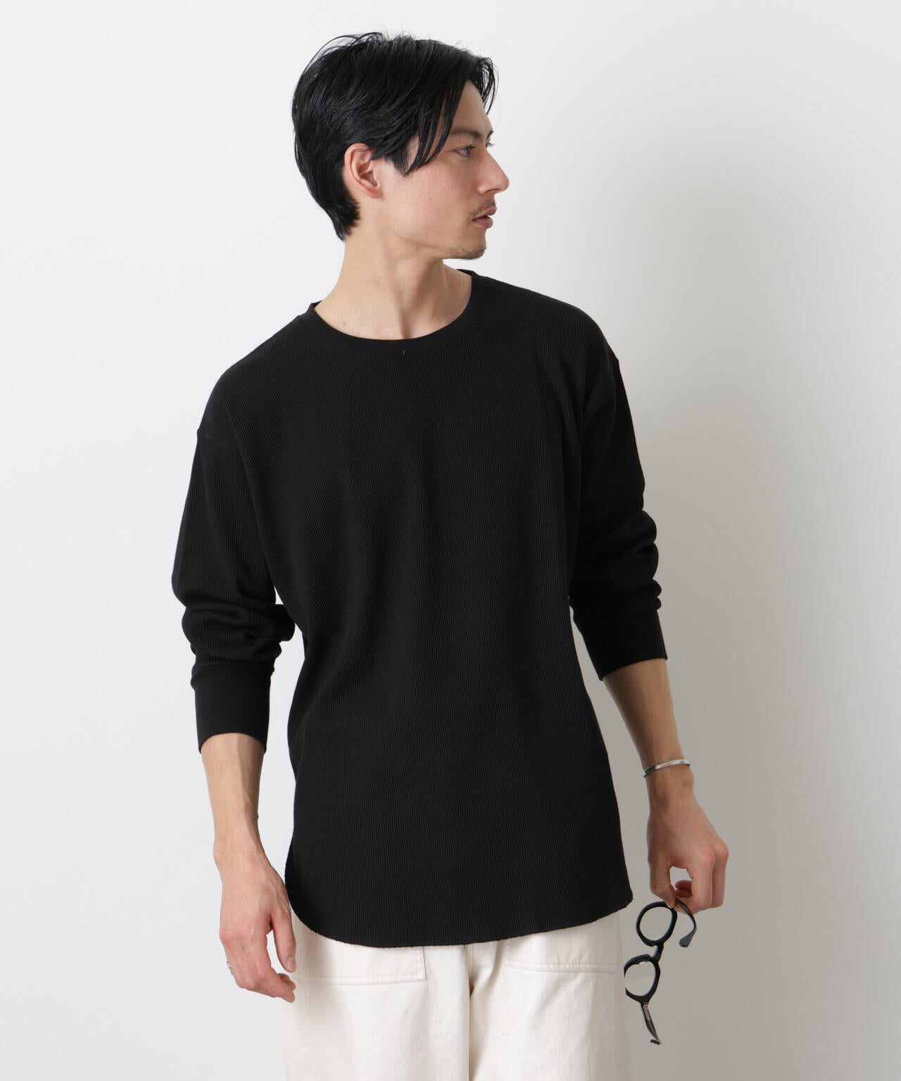 ナノユニバース ワッフル生地 トップス ミニワッフルクルーネックTシャツ 長袖 | NANO universe（ナノ