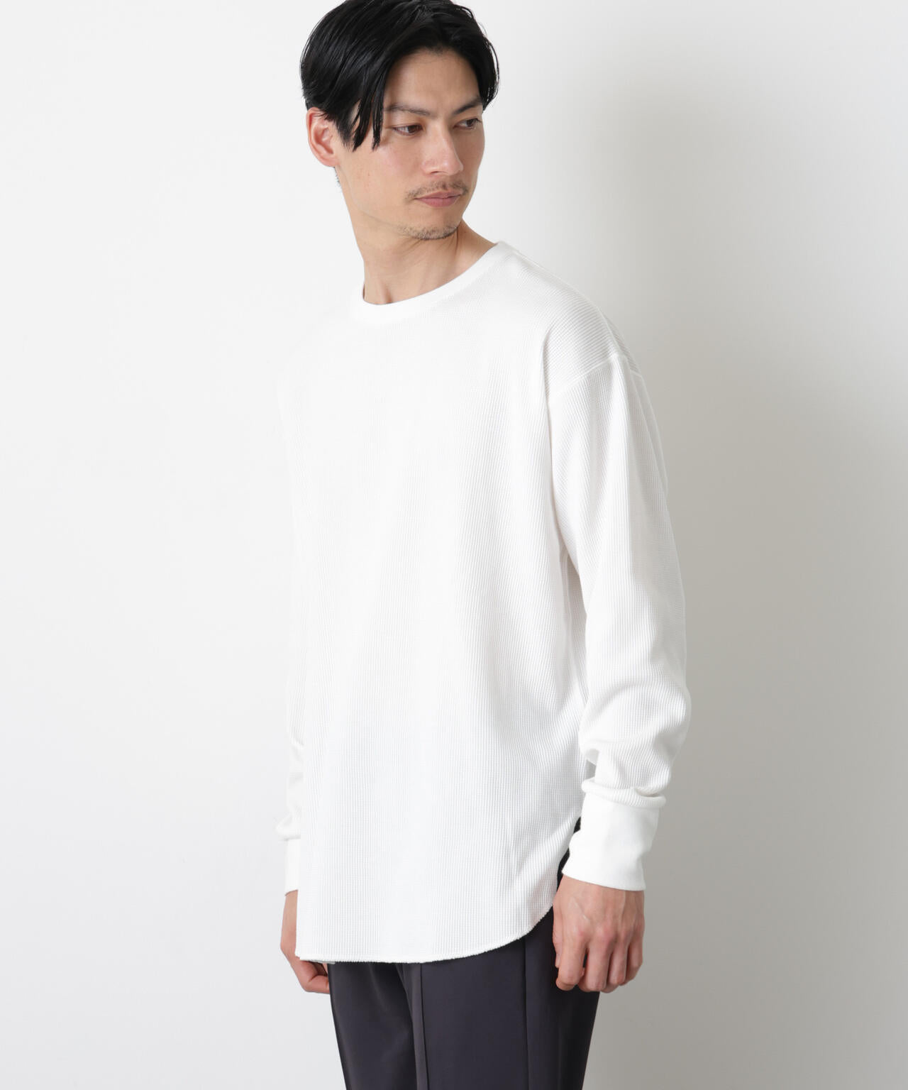 ミニワッフルクルーネックTシャツ 長袖