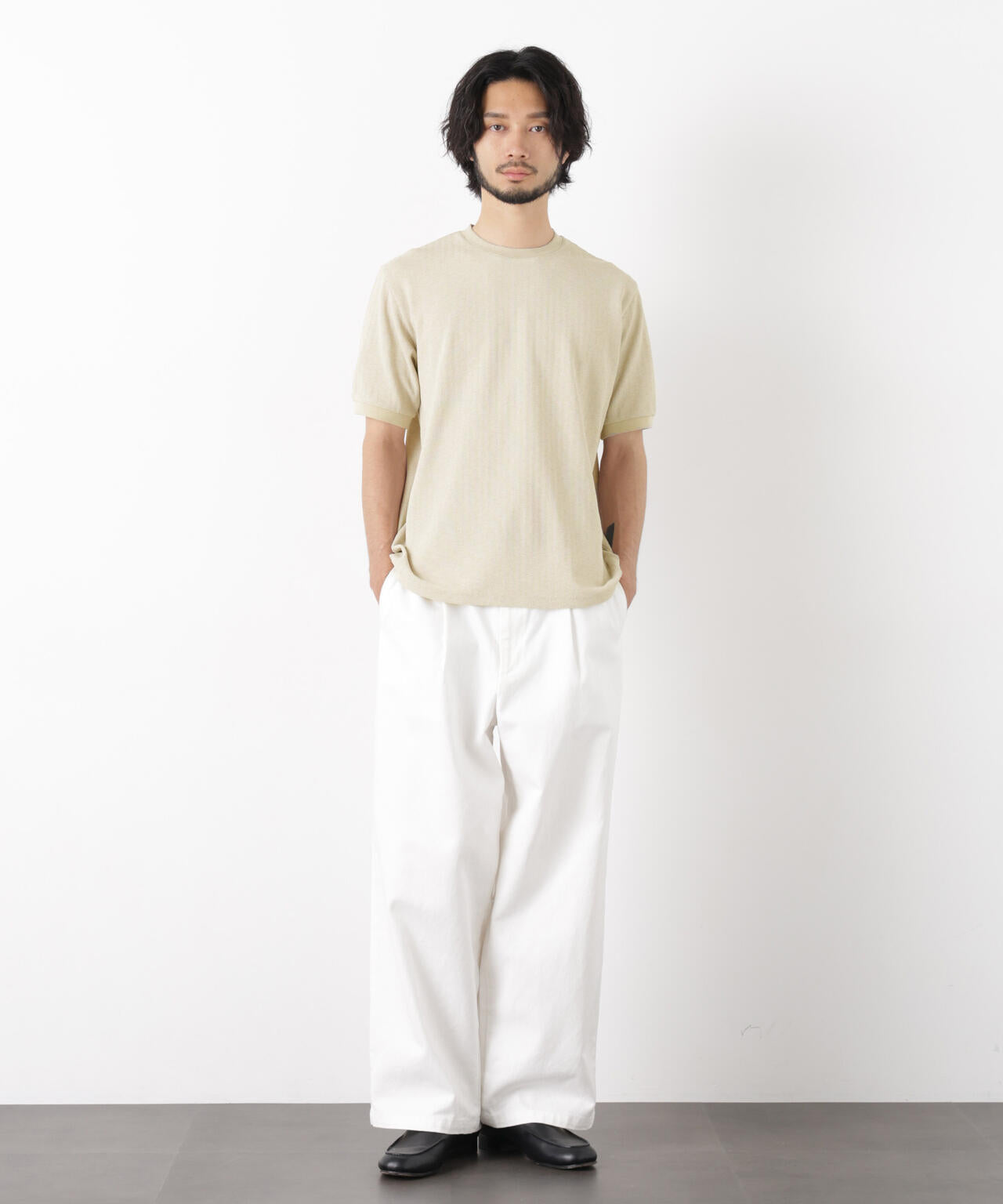 「モダンコンフォート」ヘリンボン クルーネックTシャツ 半袖
