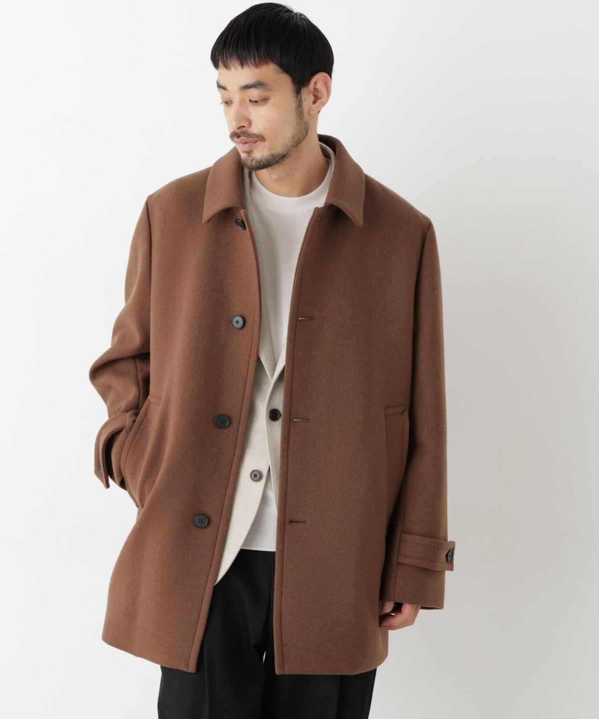 「NEW ON COAT」ウール/Nショートステンカラーコート