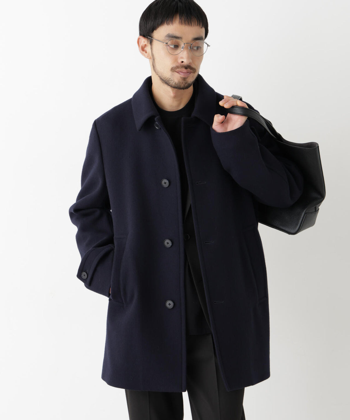 「NEW ON COAT」ウール/Nショートステンカラーコート