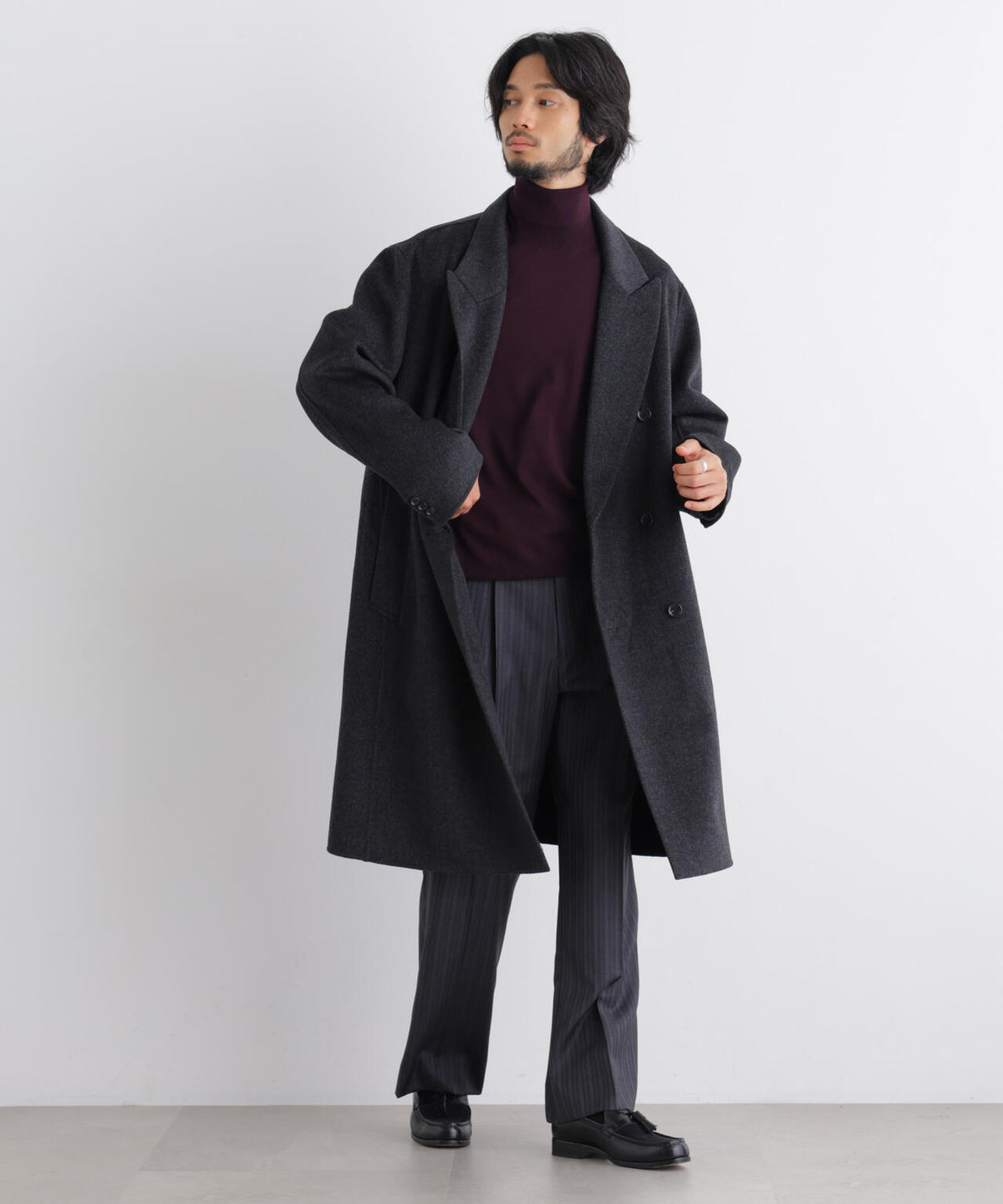 ｢ASSEMBLANC｣ カシミヤブレンドリバーピークドラペルダブルコート