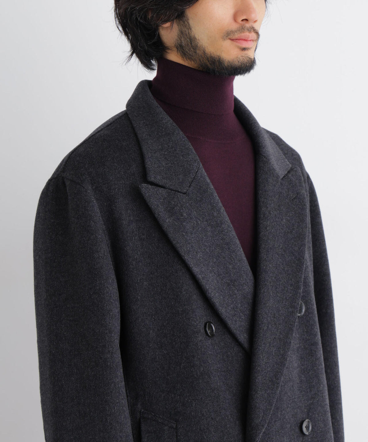 ｢ASSEMBLANC｣ カシミヤブレンドリバーピークドラペルダブルコート