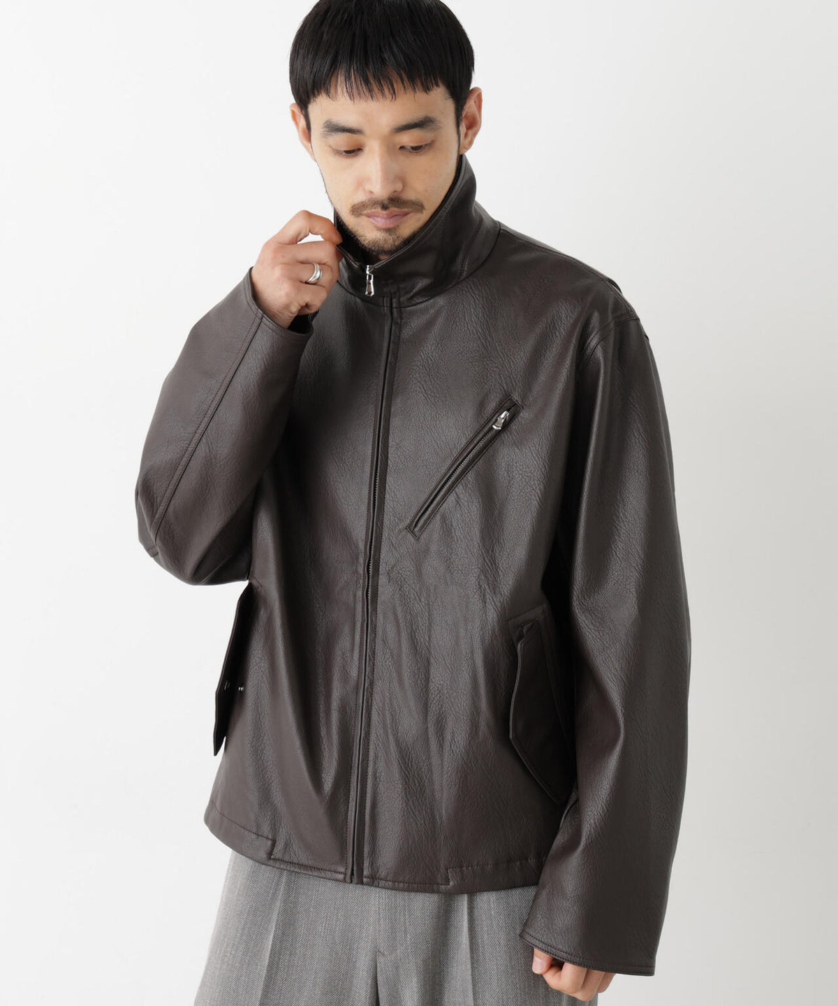 「SURPLUS」 フェイクレザーブルゾン