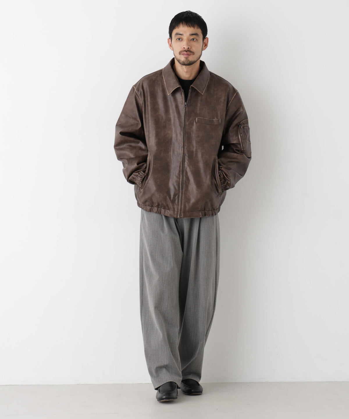 「SURPLUS」フェイクレザーフライトジャケット