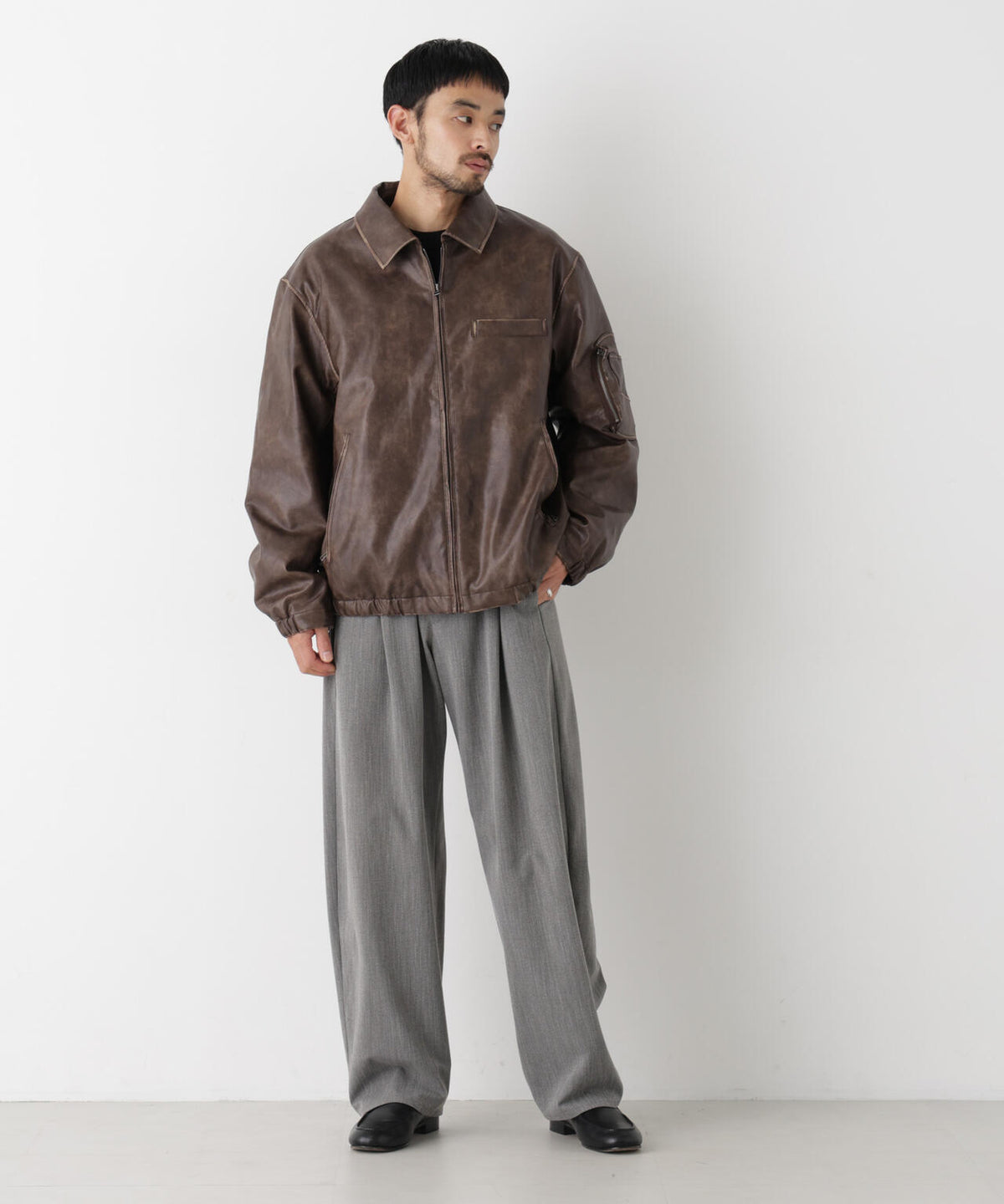 「SURPLUS」フェイクレザーフライトジャケット