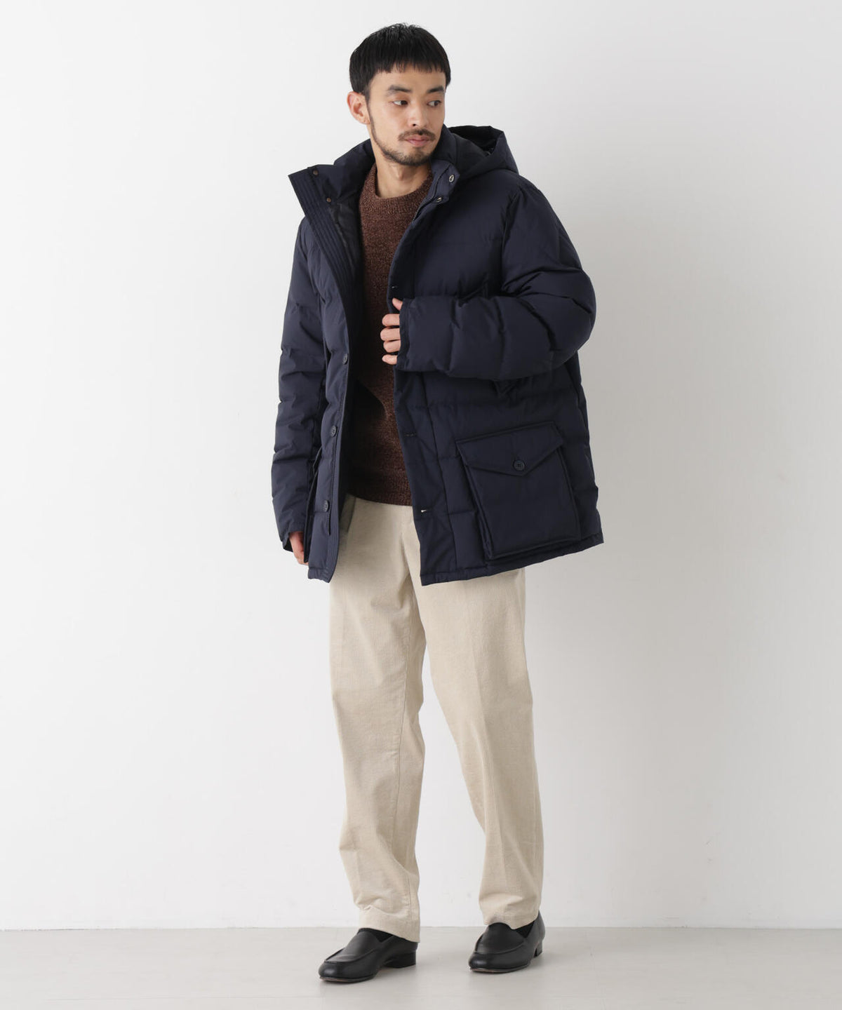 ALLIED FEATHER＋DOWN ステッチミドルダウン フード脱着/撥水