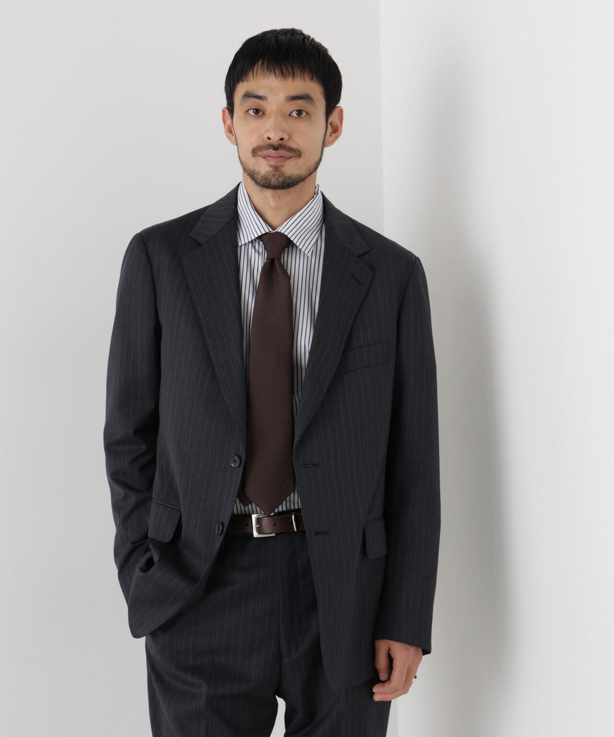 【形態安定】「DamerinoFormal」ウールPペンシルストライプJK/WASHABLE(セットアップ可)