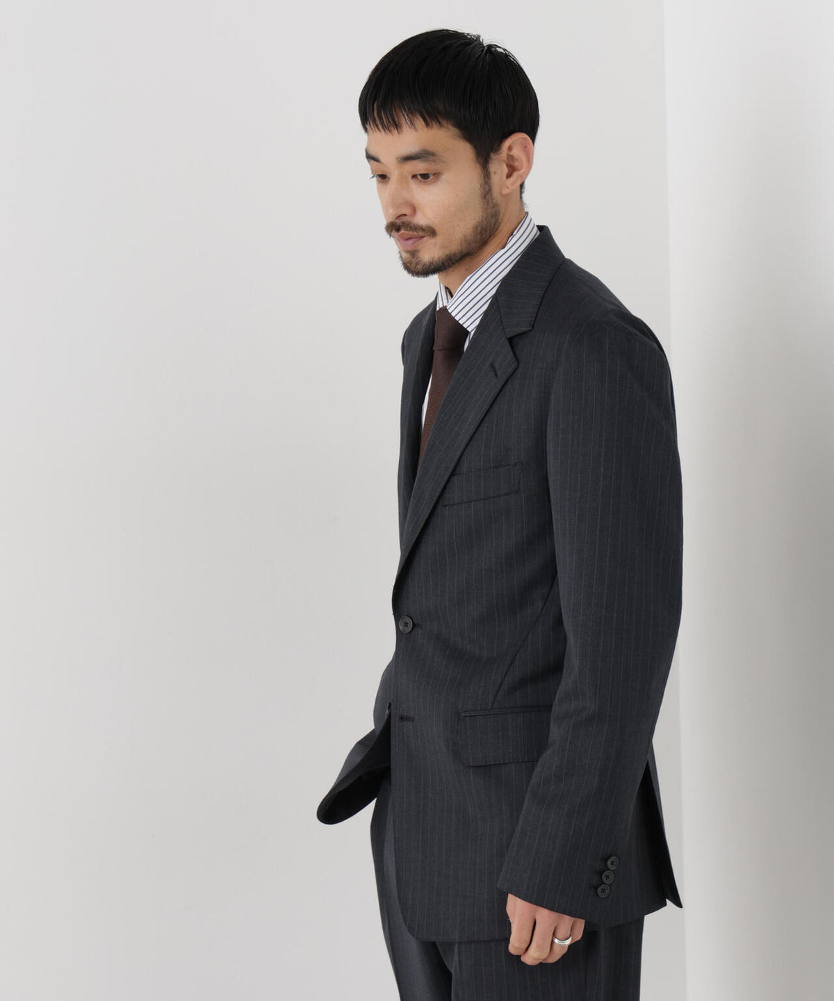 【形態安定】「DamerinoFormal」ウールPペンシルストライプJK/WASHABLE(セットアップ可)