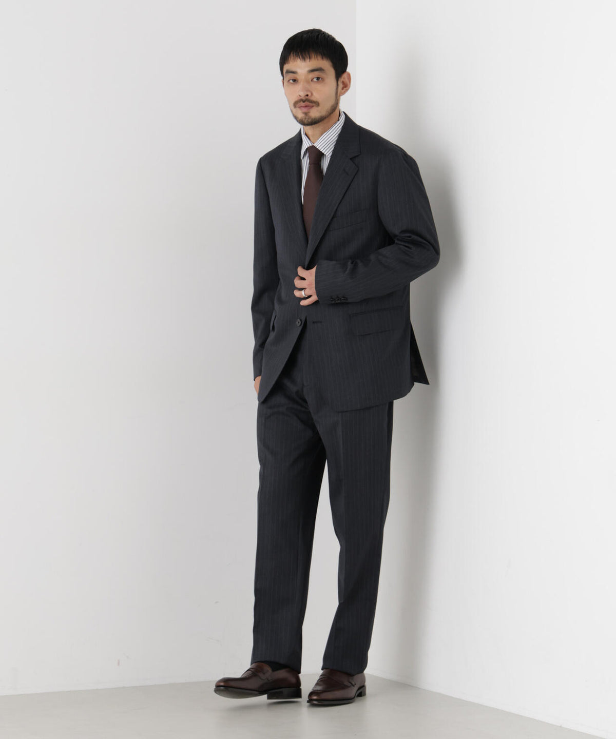 【形態安定】「DamerinoFormal」ウールPペンシルストライプJK/WASHABLE(セットアップ可)