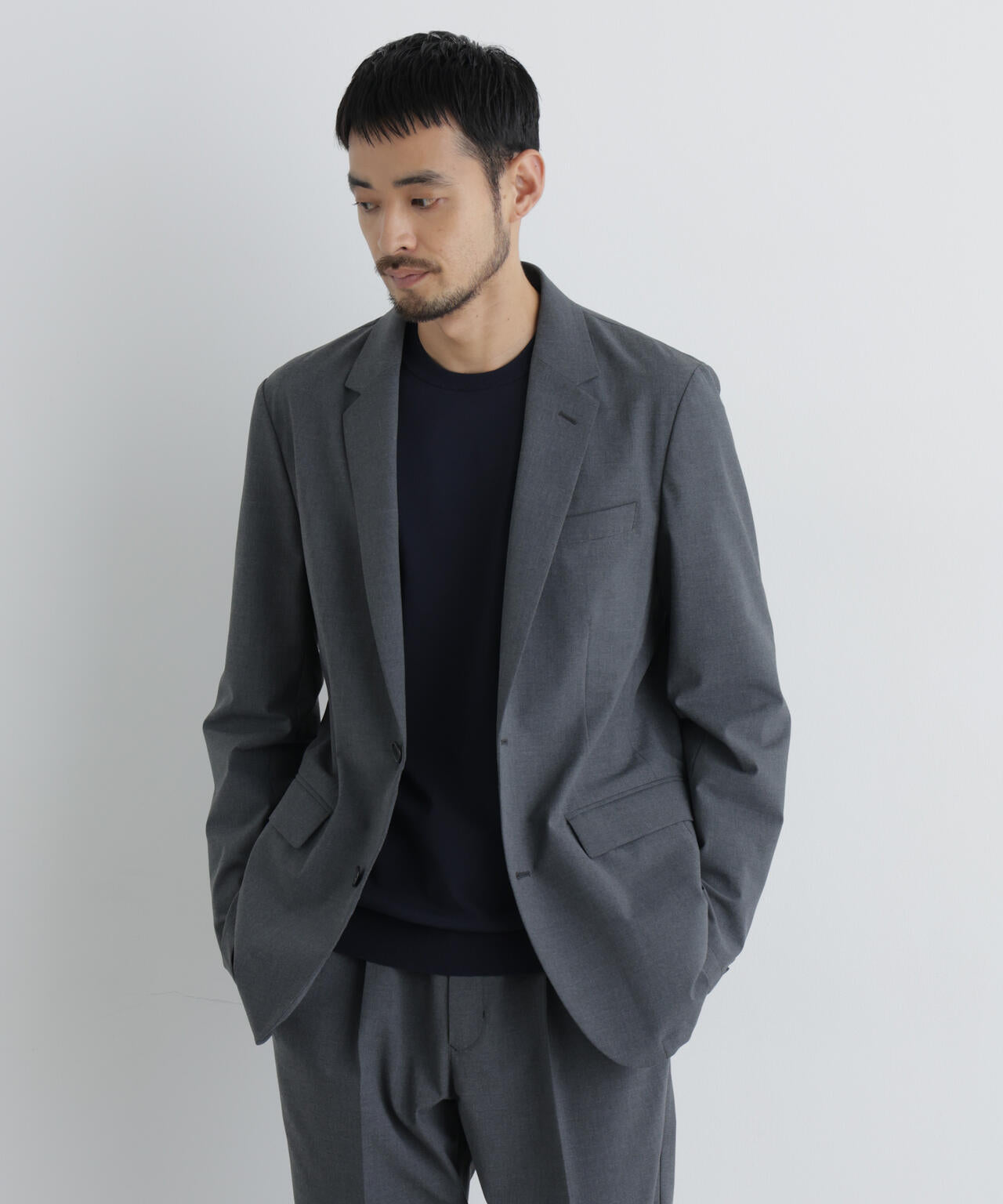 【大人気セットアップ】「Damerino」ウールライクトロストレッチセットアップ/WASHABLE