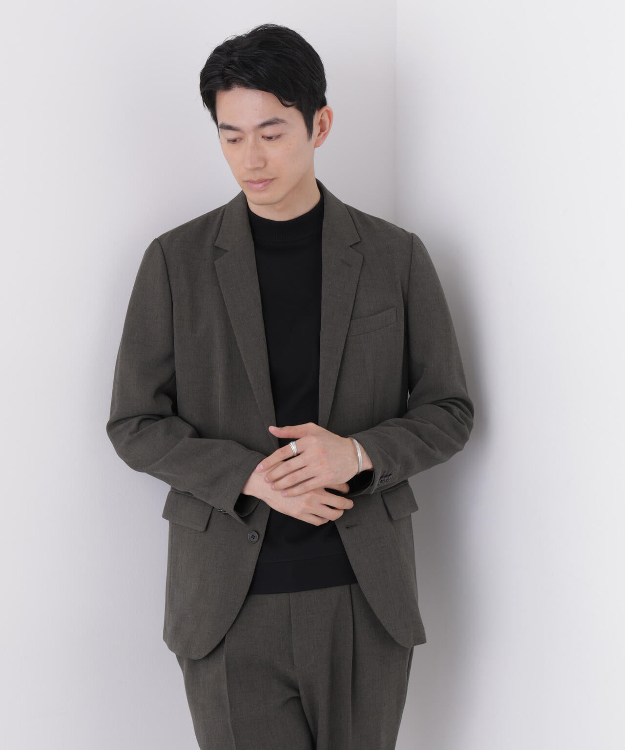 【大人気セットアップ】「Damerino」メランジエアシャークストレッチセットアップ/WASHABLE