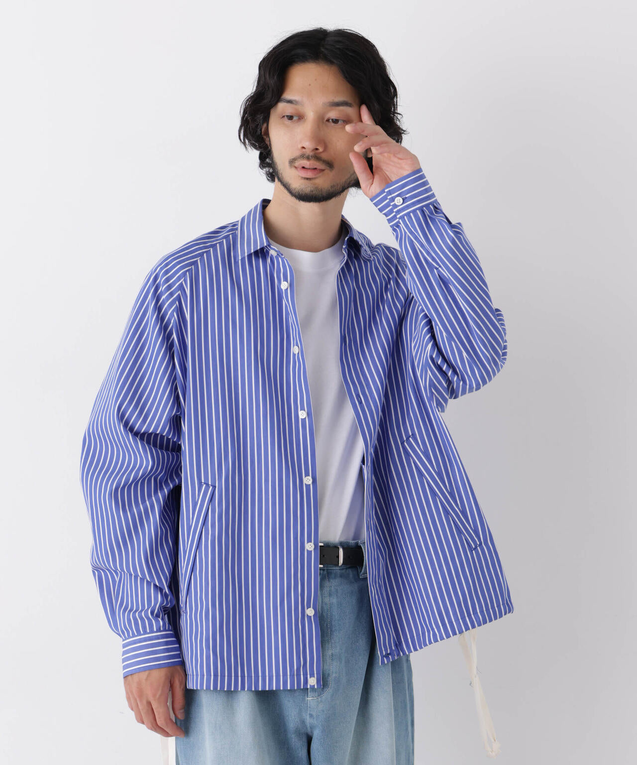 「OtoNANO」2WAYコーチシャツ スーピマコットンタイプライター/ストライプ