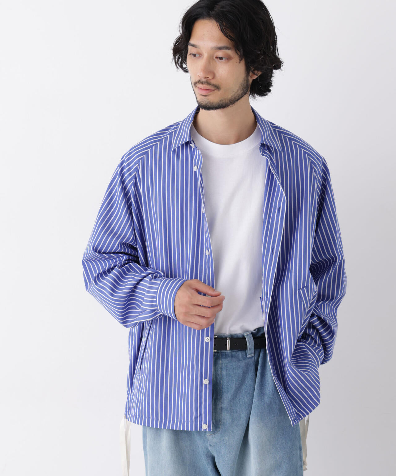 「OtoNANO」2WAYコーチシャツ スーピマコットンタイプライター/ストライプ