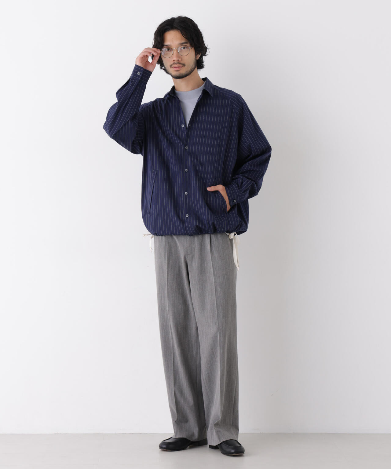 「OtoNANO」2WAYコーチシャツ スーピマコットンタイプライター/ストライプ