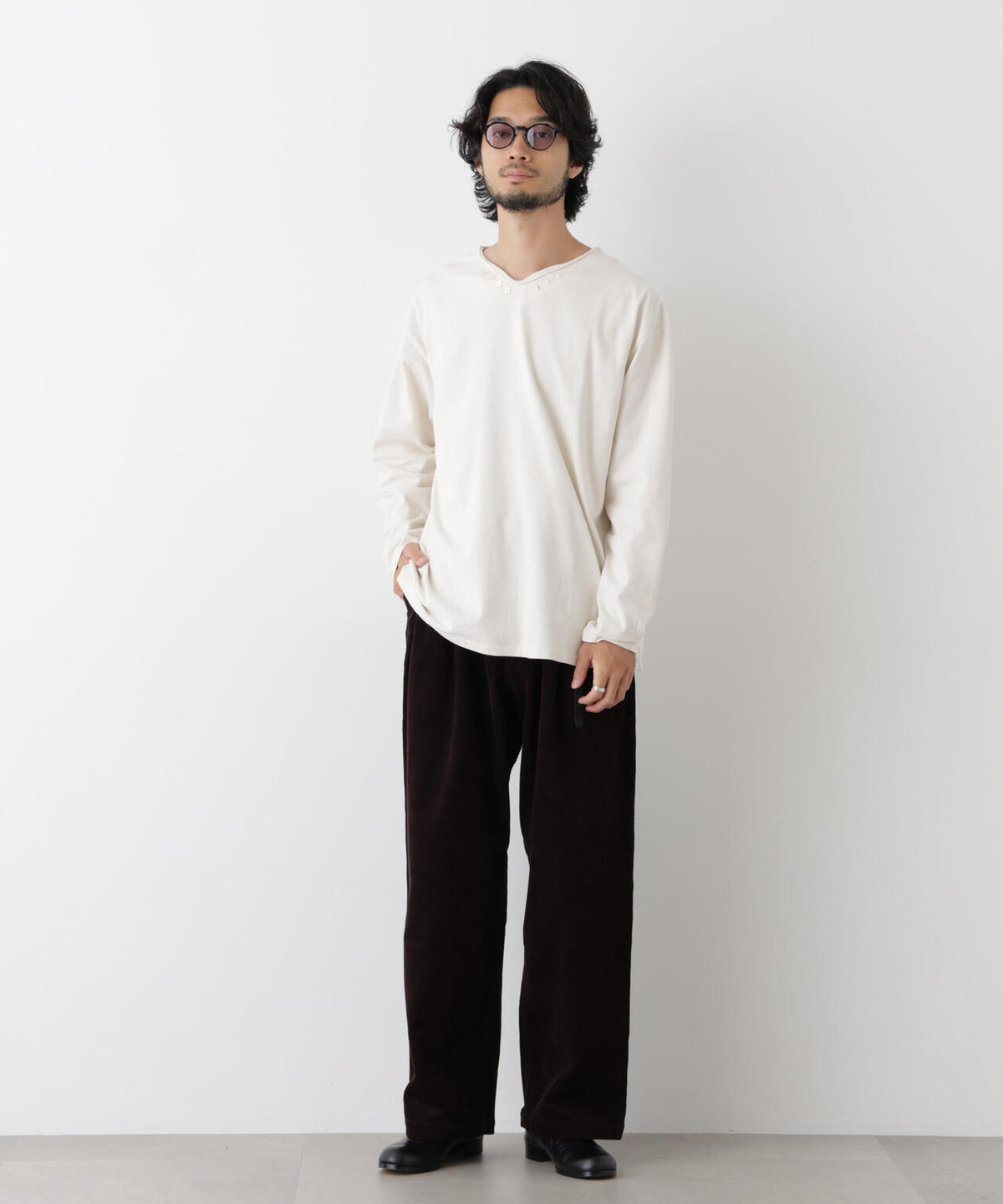 「surplus」デザインヘンリーネックTシャツ 長袖