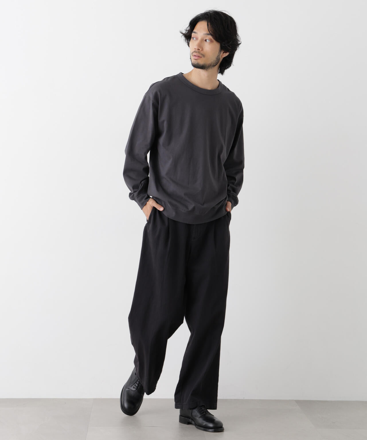 ソフトメランジクルーネックTシャツ 長袖