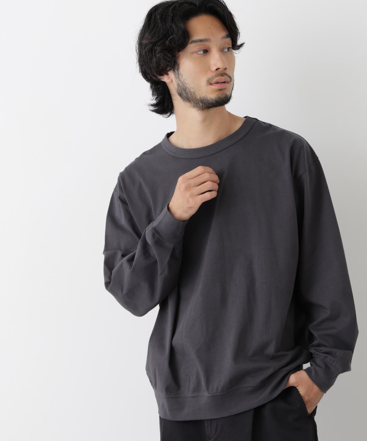 ソフトメランジクルーネックTシャツ 長袖