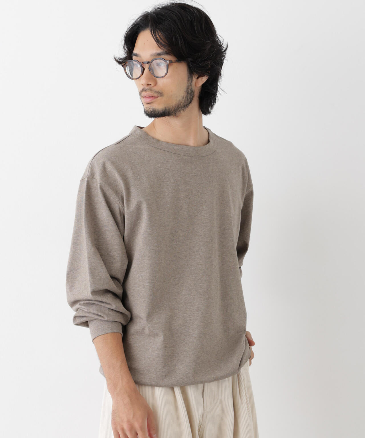 ソフトメランジクルーネックTシャツ 長袖