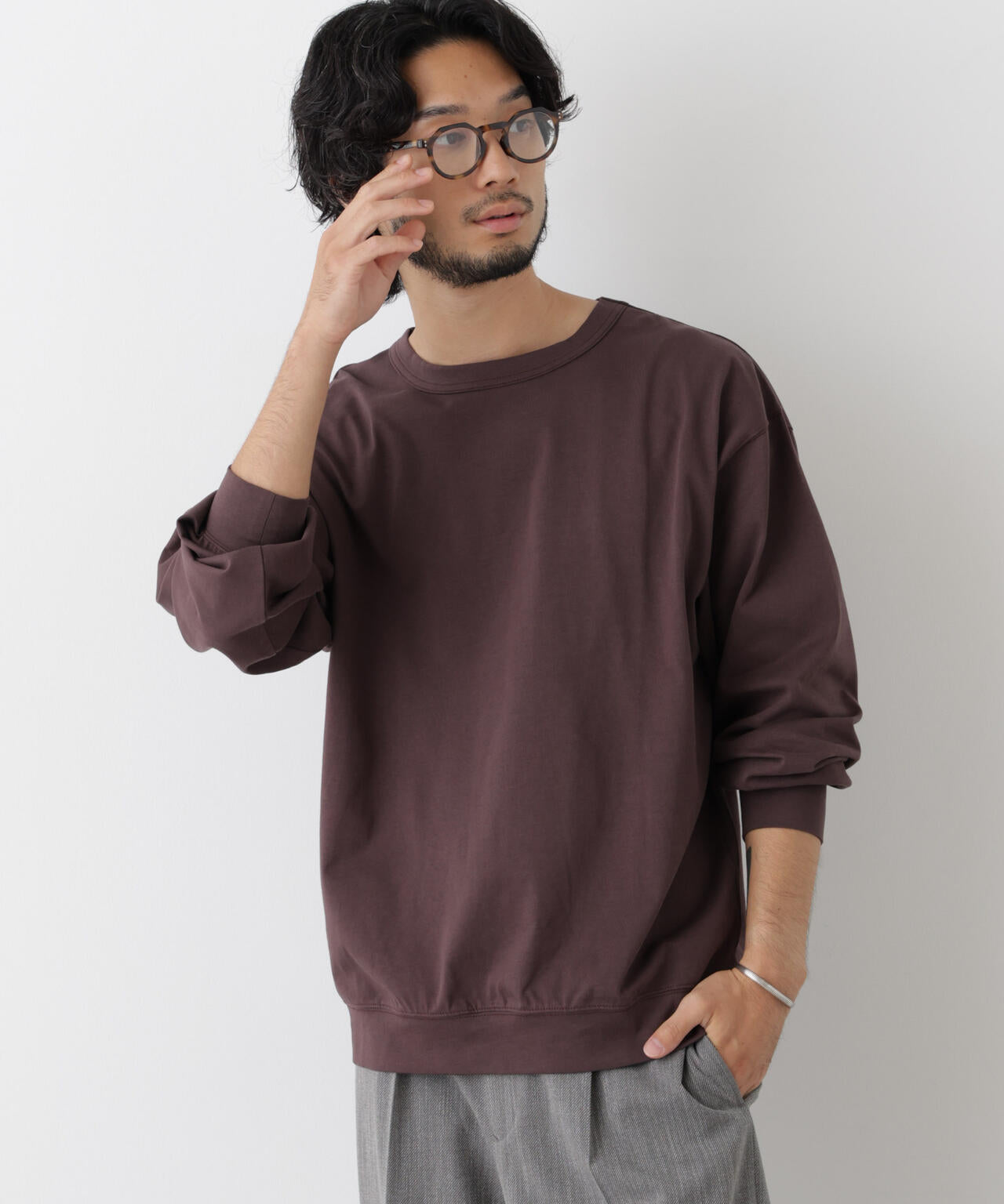 ソフトメランジクルーネックTシャツ 長袖