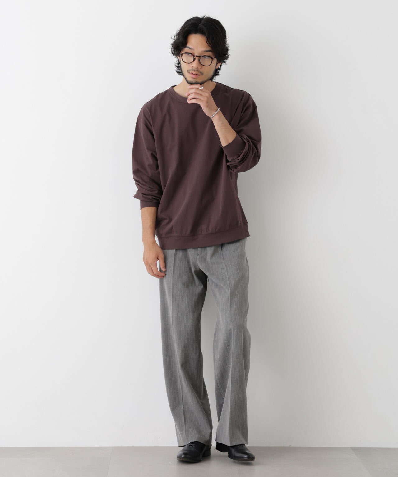 ソフトメランジクルーネックTシャツ 長袖