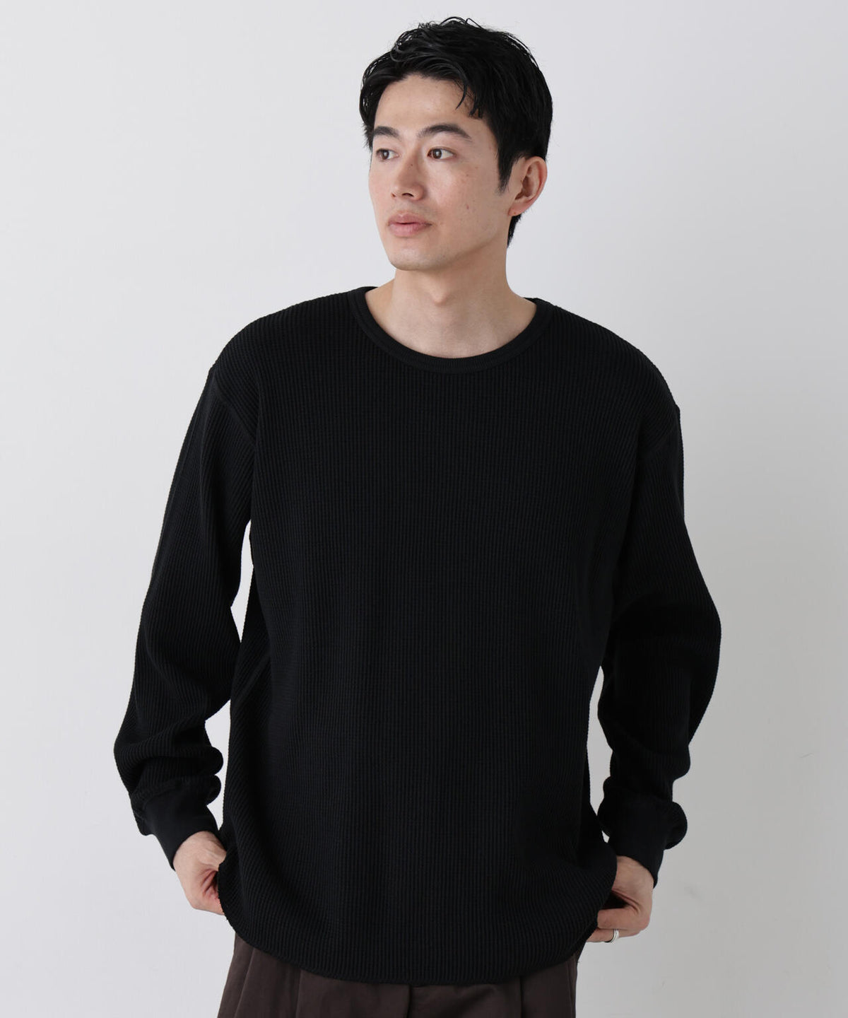 ヘヴィーワッフルクルーネックTシャツ 長袖