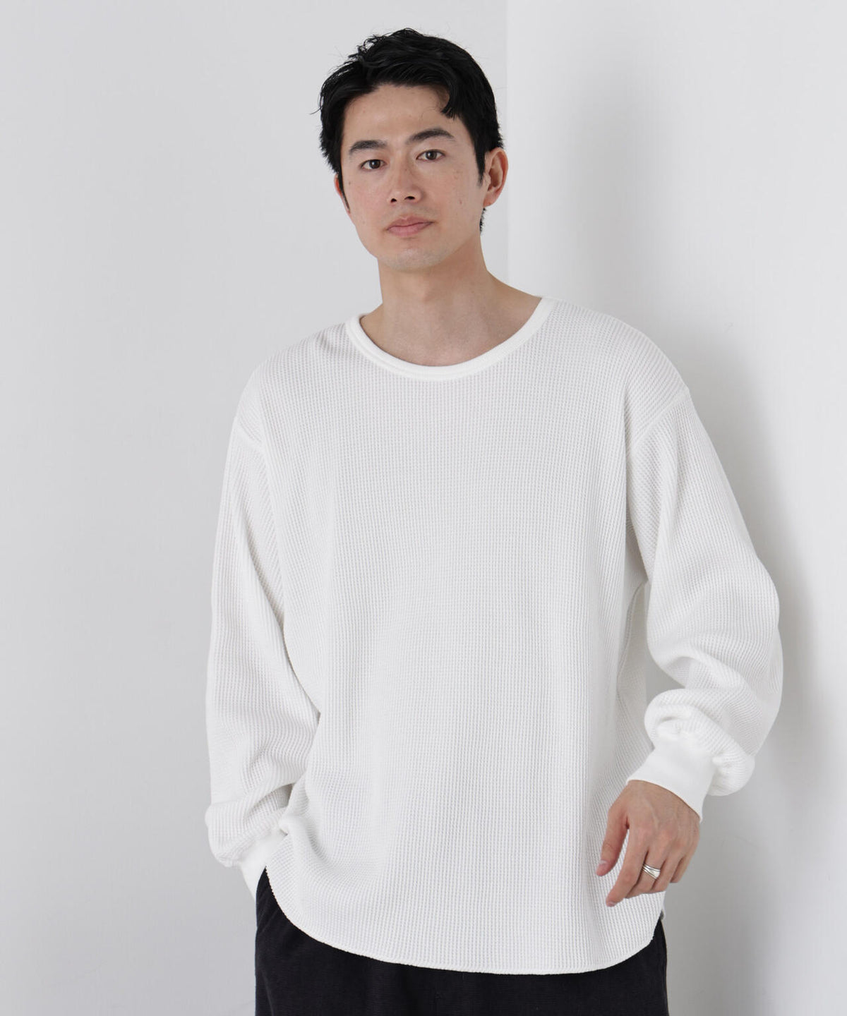 ヘヴィーワッフルクルーネックTシャツ 長袖