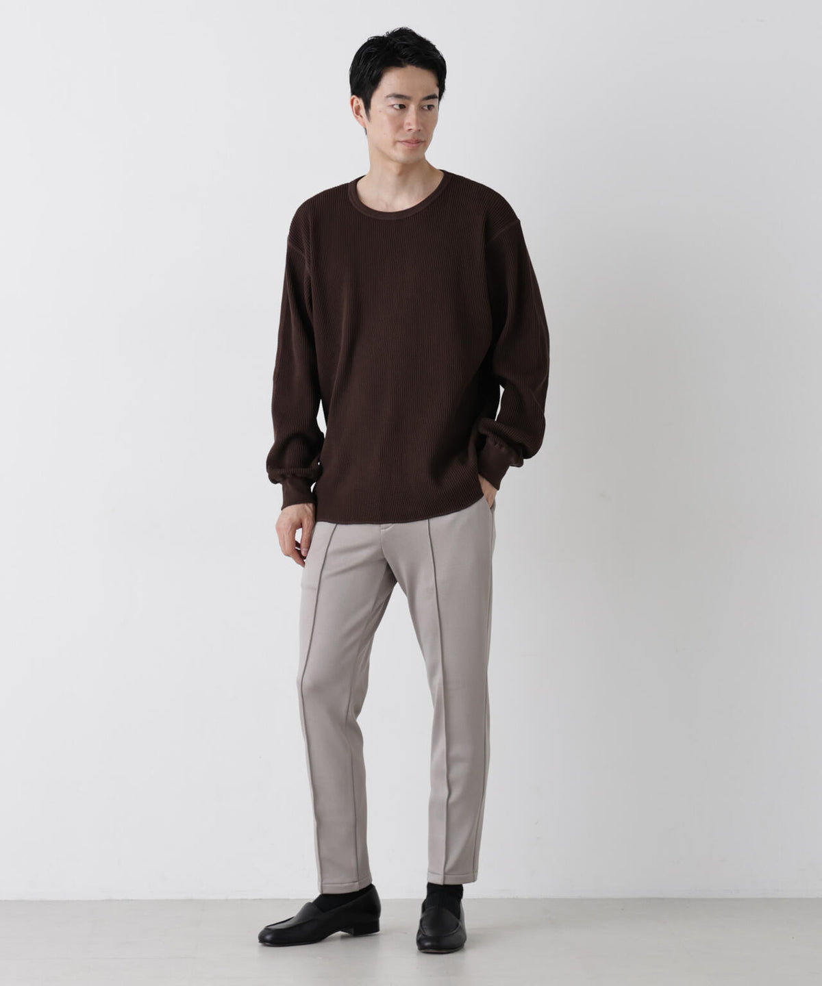ヘヴィーワッフルクルーネックTシャツ 長袖