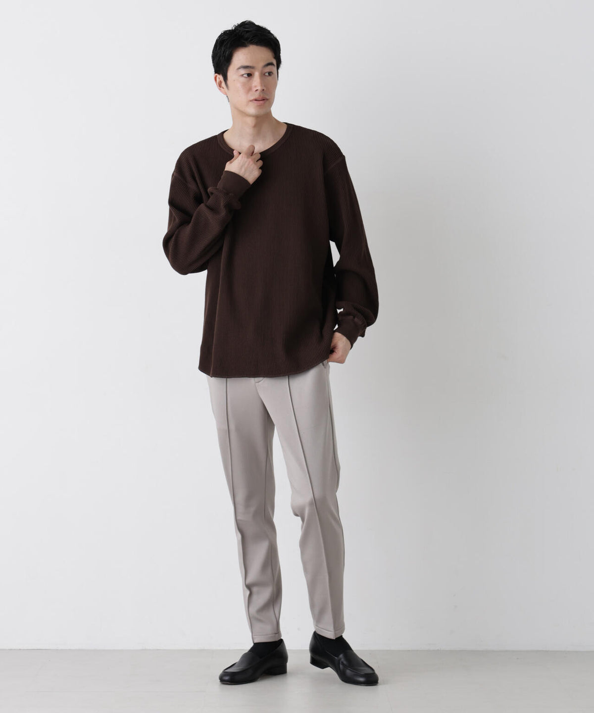 ヘヴィーワッフルクルーネックTシャツ 長袖