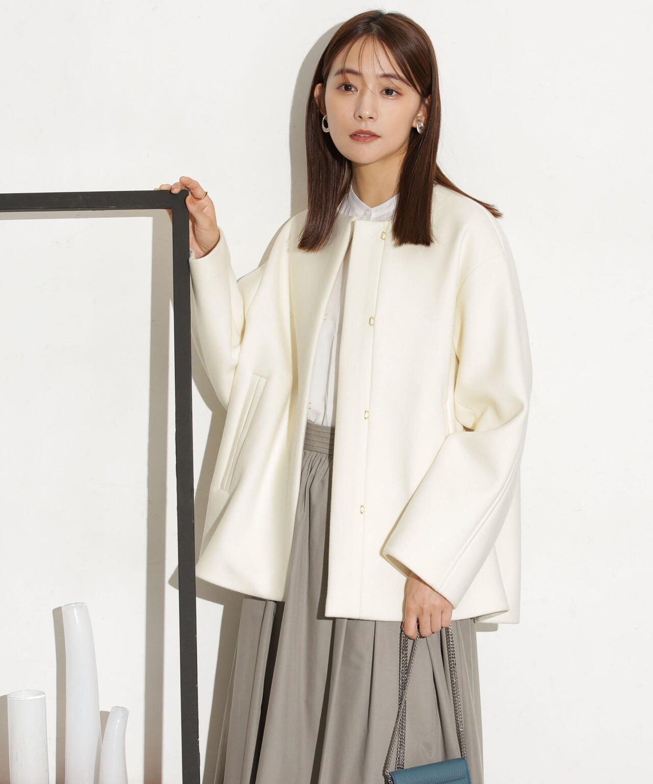 美品✨　アンタイトル　23AW ラムウール ノーカラーショートコート UNTITLED（アンタイトル）の「◇ラムウール ノーカラーショート