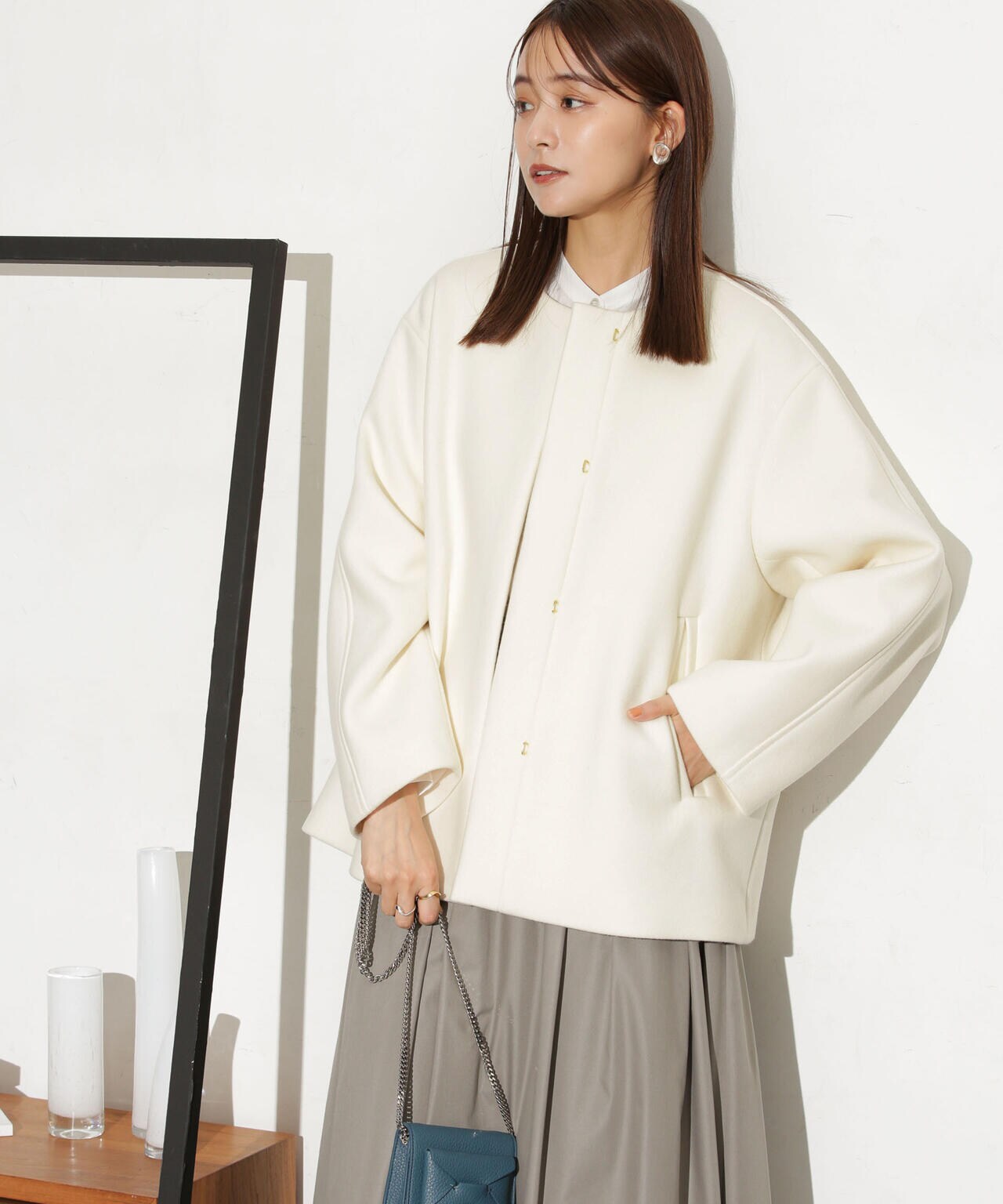 ハミルトンラムズウールノーカラーショートコート | NANO