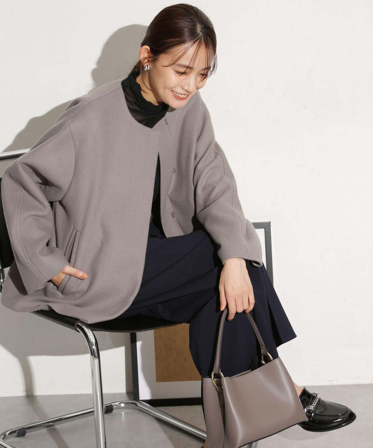 ハミルトンラムズウールノーカラーショートコート | NANO universe