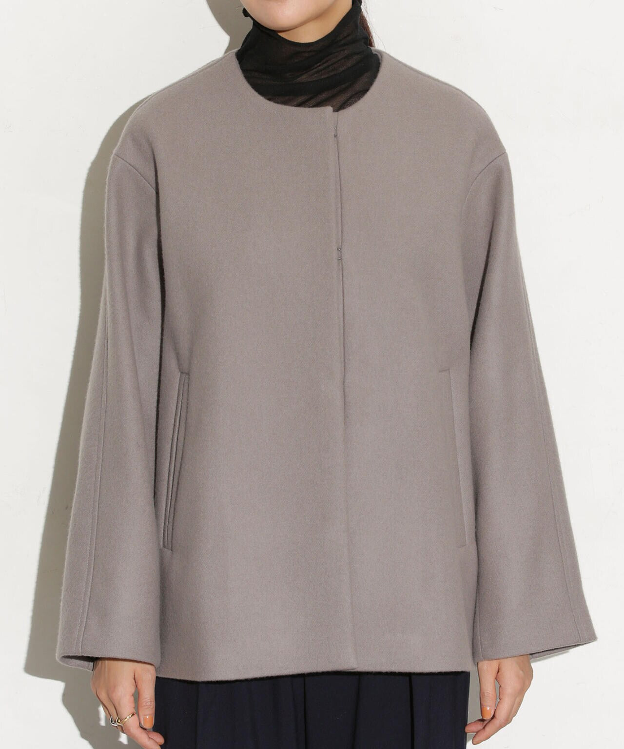 スローブイエナきれい色ゆったり上質ハミルトンラムズウールノーカラーリバーコート♪ NANO universe ノーカラーコート コート ハミルトンラムズウール