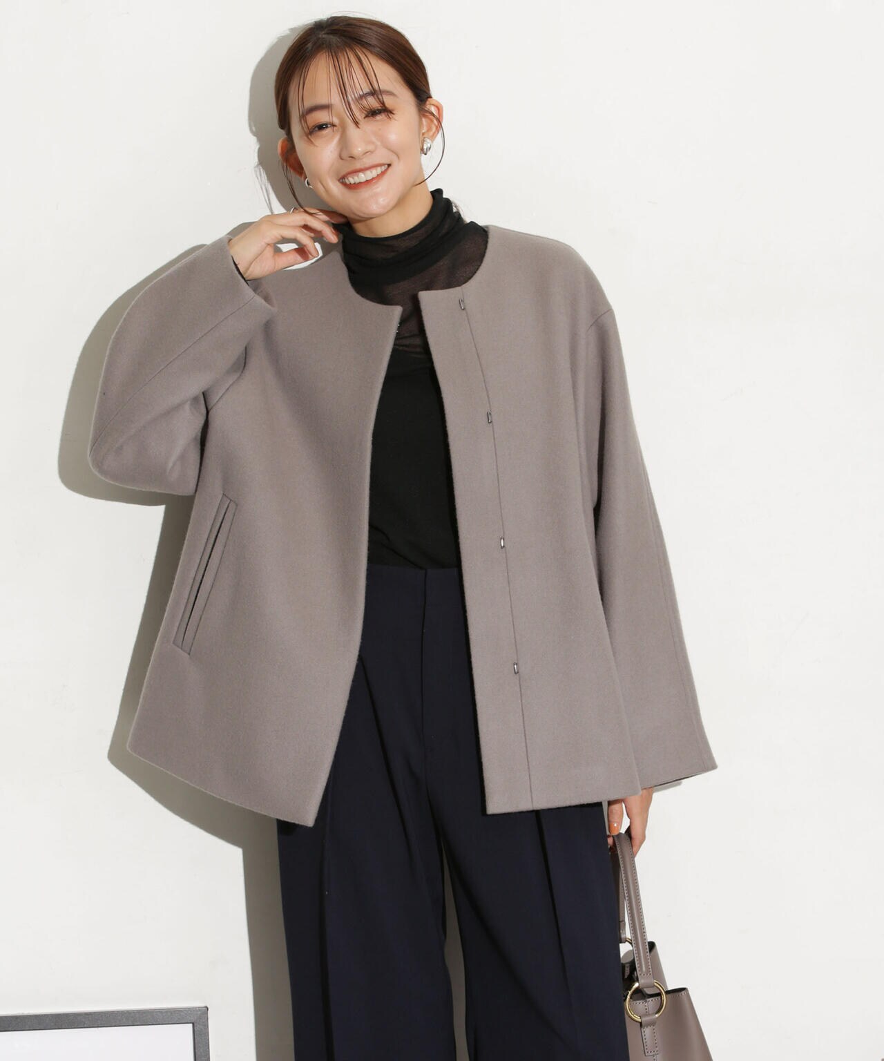 美品✨　アンタイトル　23AW ラムウール ノーカラーショートコート UNTITLED（アンタイトル）の「◇ラムウール ノーカラーショート