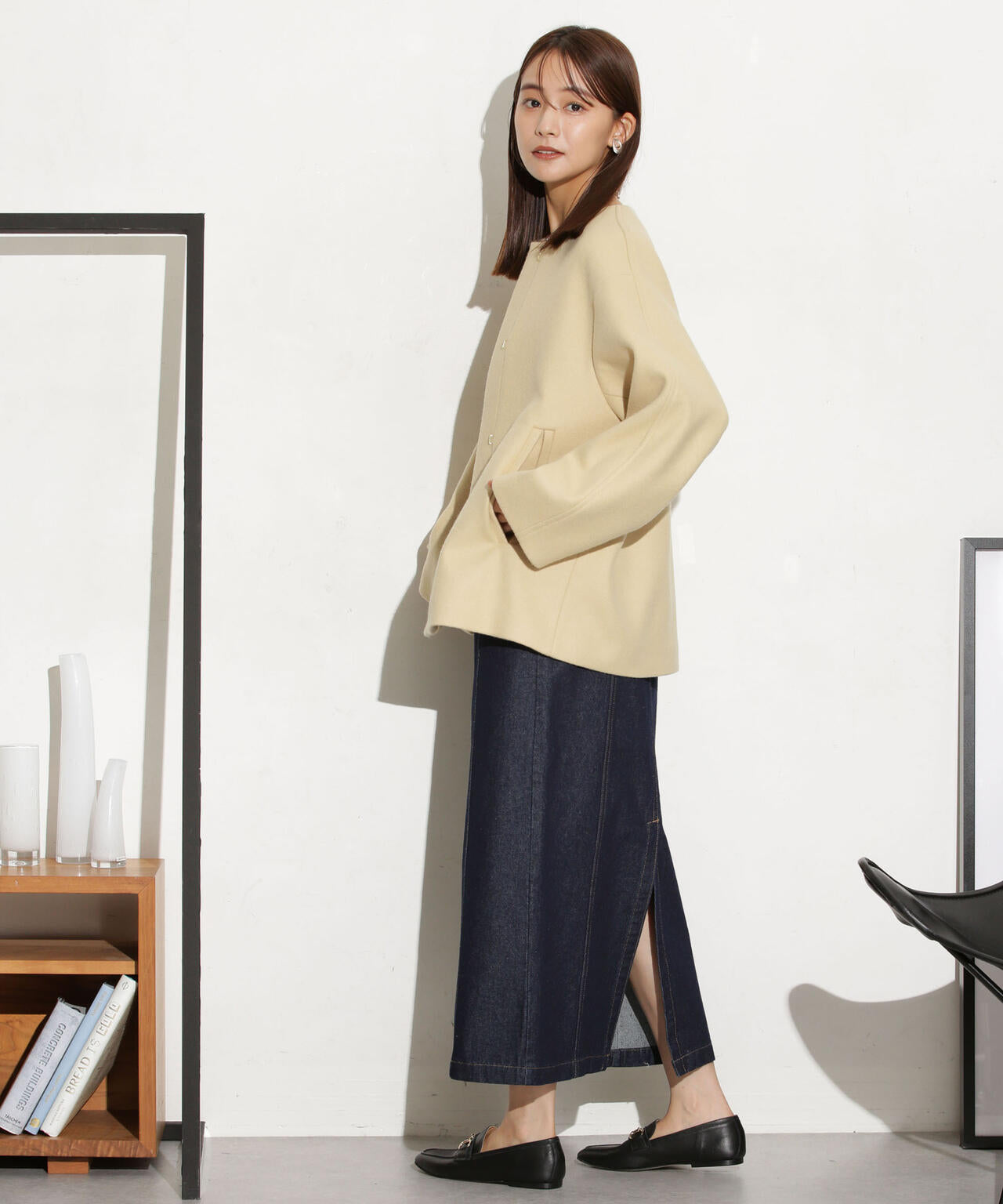 美品✨ナノユニバース　23AW ハミルトンウール　ノーカラーショートコート　S ハミルトンラムズウールノーカラーショートコート | NANO universe