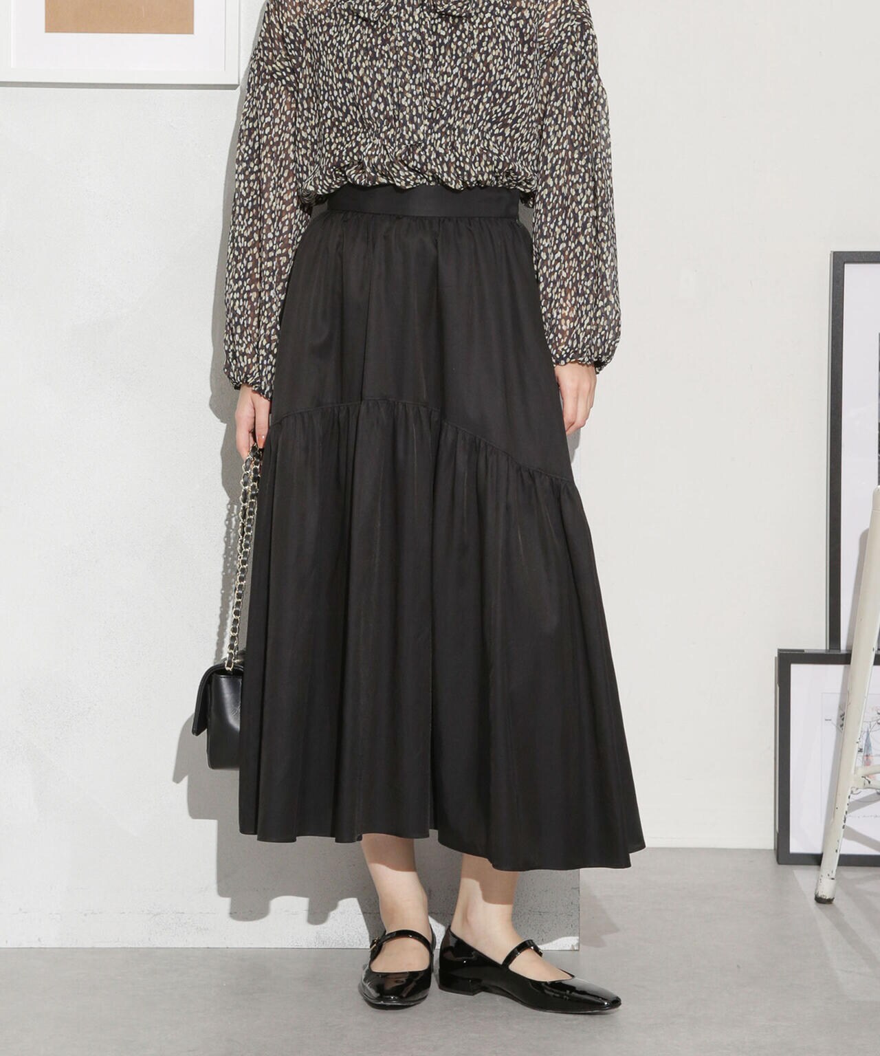 【美品】25SSキュプラスカート　ブラック キュプラコットン ギャザースカート(セットアップ可) | NANO universe