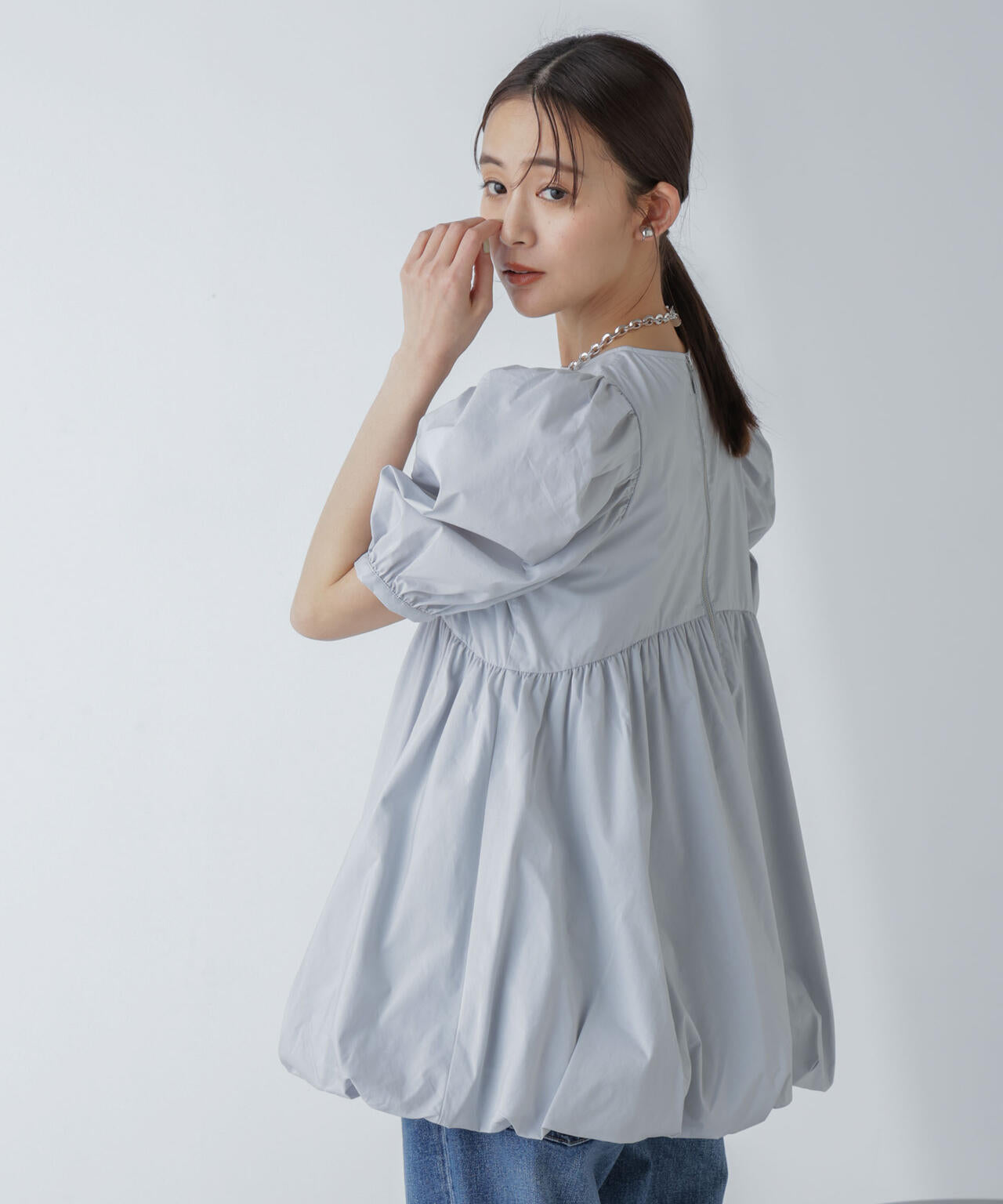 「星玲奈×NANO universe」タックスリーブバルーンブラウス