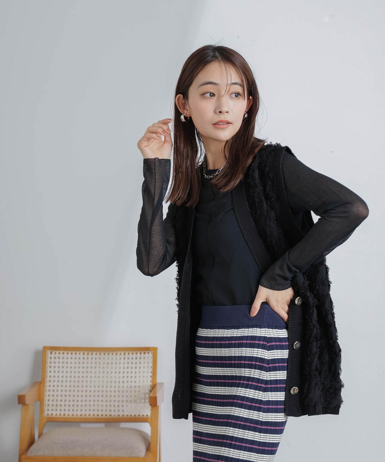 CYAN tokyo フリンジニットベスト ブラック CYAN tokyo フリンジニットベスト ブラック CYAN tokyo フリンジ