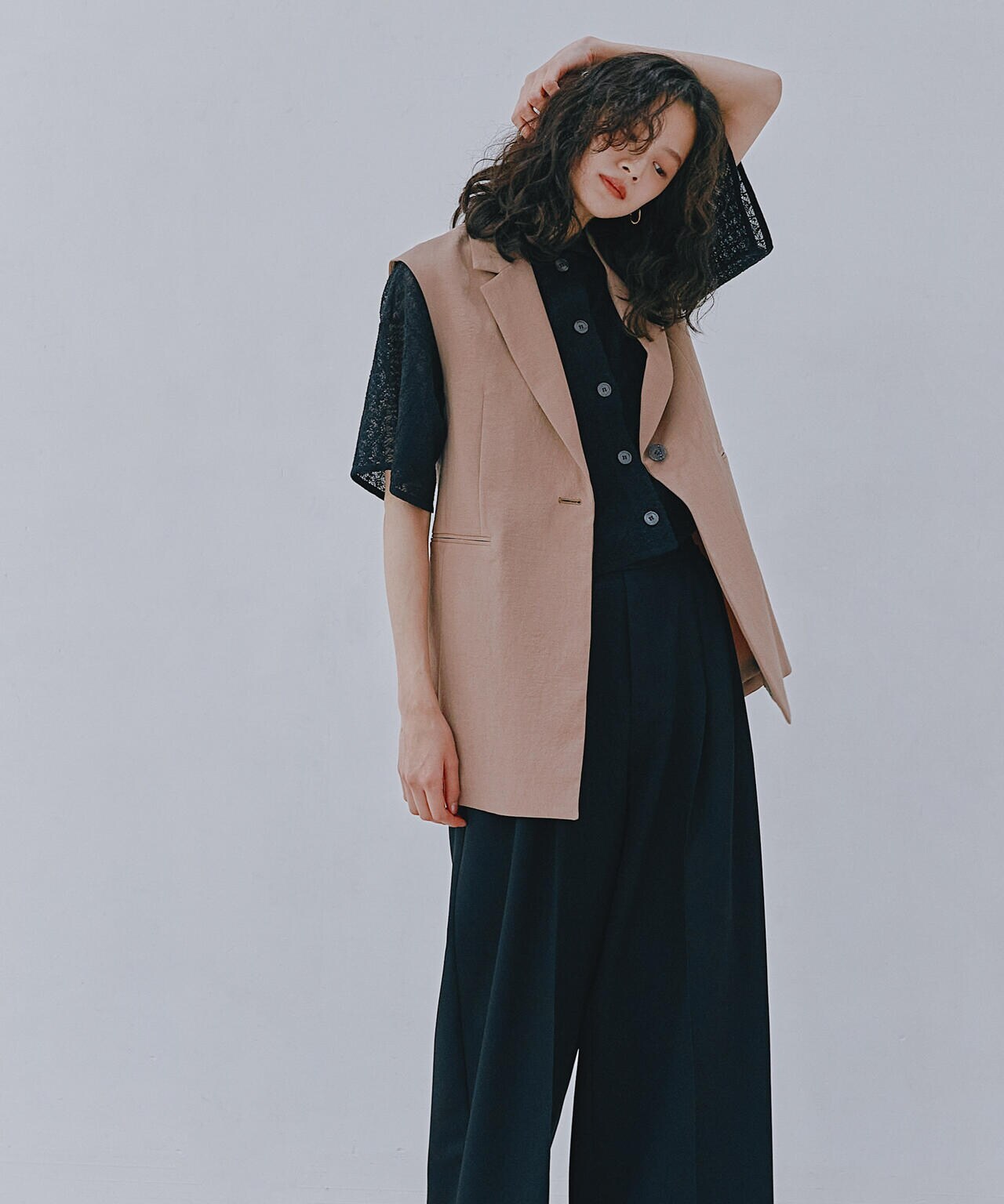 レースジャガードクロップドニットカーディガン