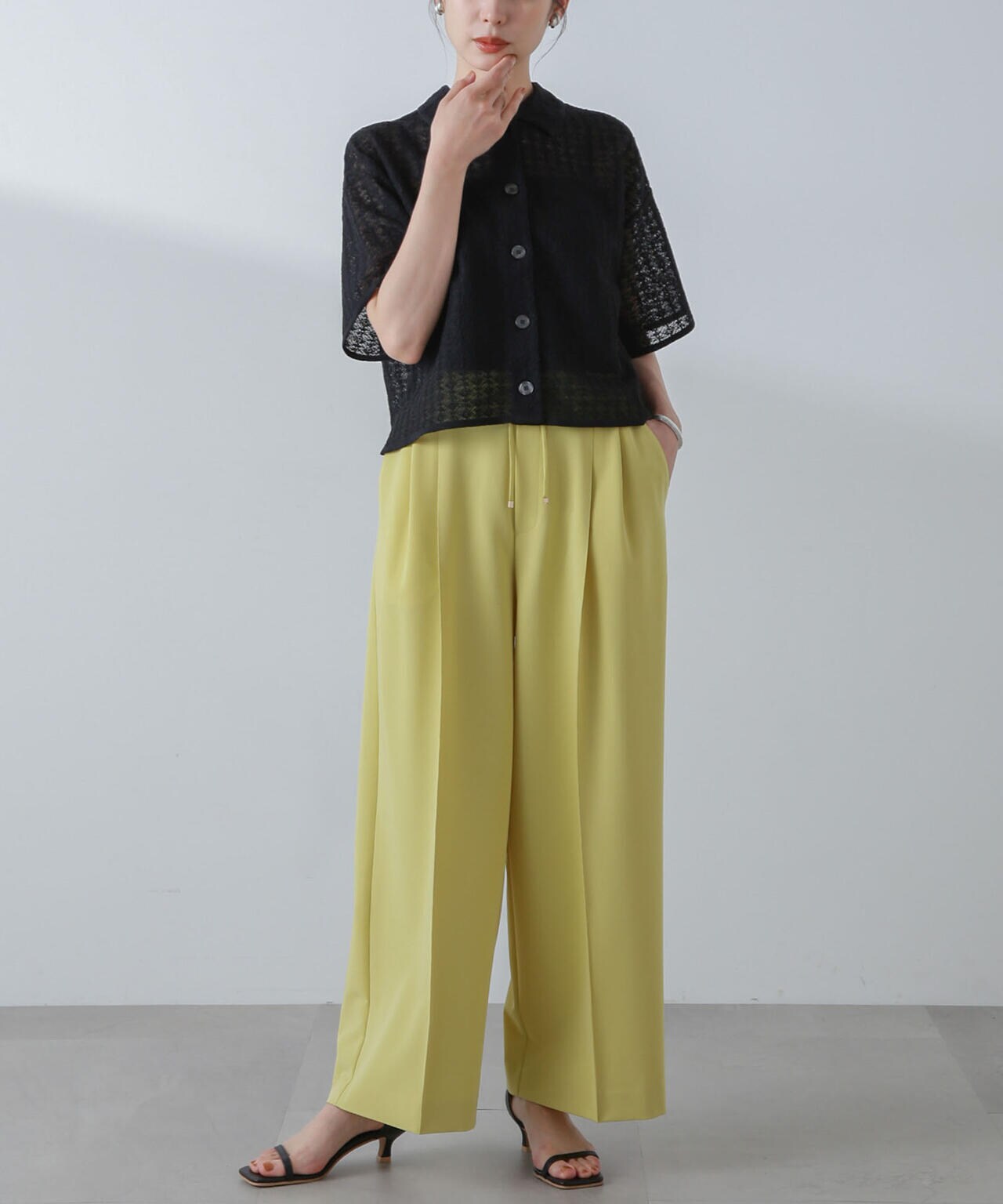 レースジャガードクロップドニットカーディガン