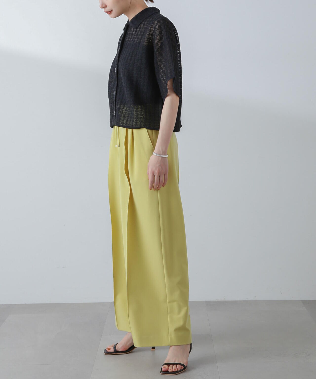 レースジャガードクロップドニットカーディガン