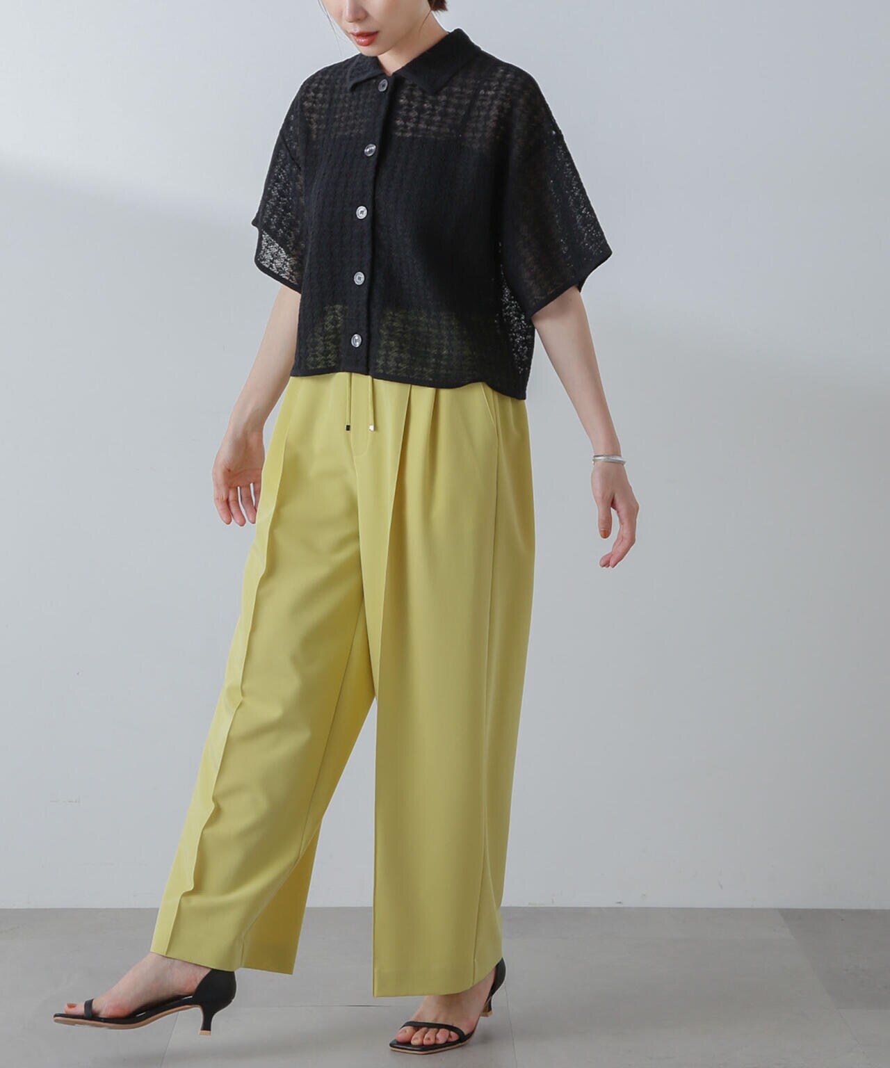 レースジャガードクロップドニットカーディガン