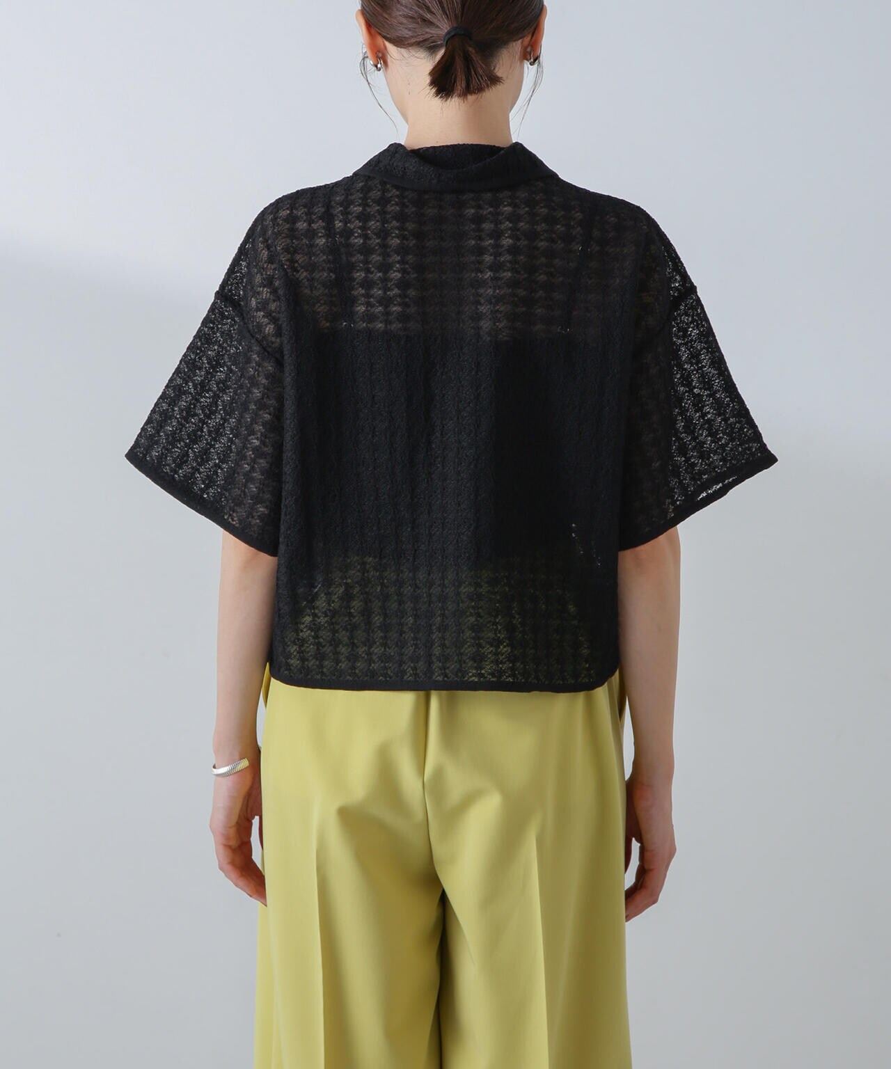 レースジャガードクロップドニットカーディガン