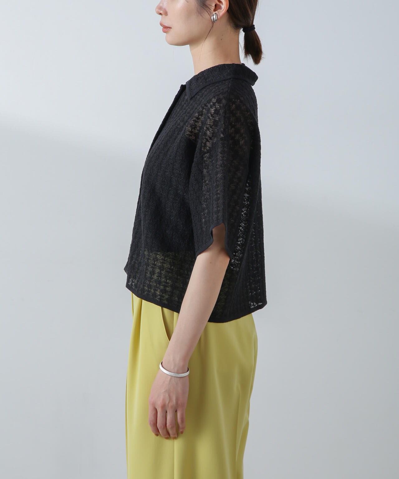 レースジャガードクロップドニットカーディガン