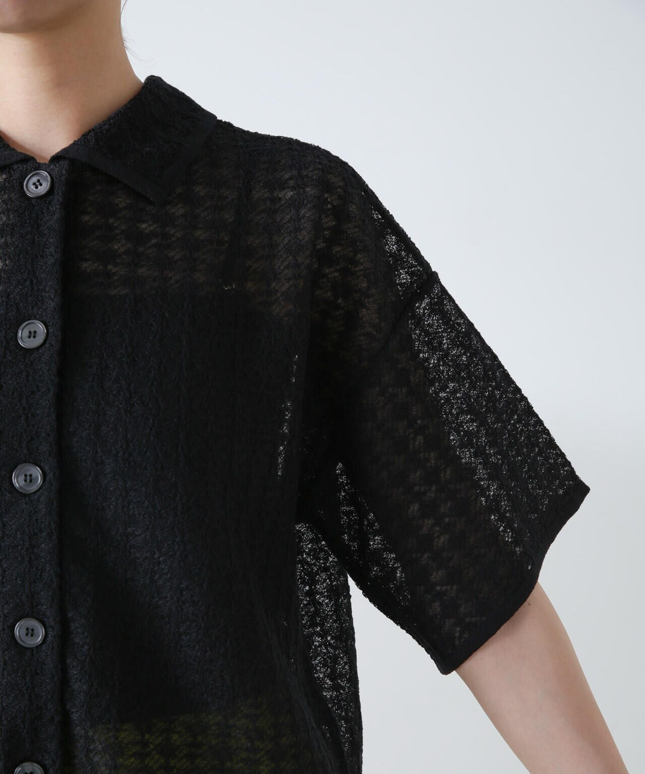 レースジャガードクロップドニットカーディガン