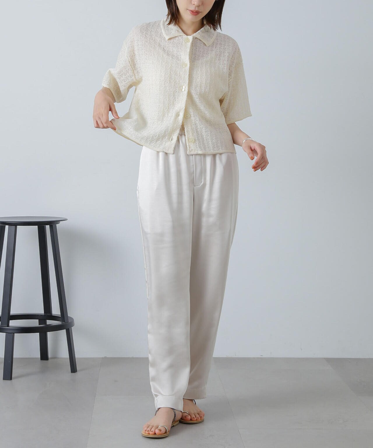 レースジャガードクロップドニットカーディガン