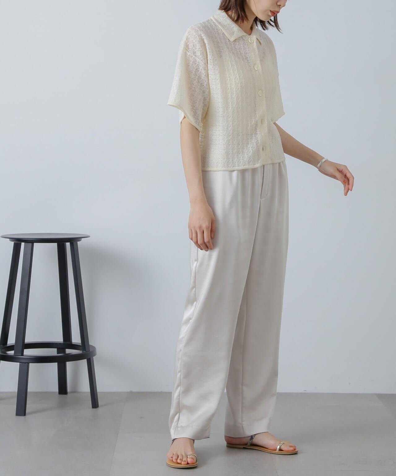 レースジャガードクロップドニットカーディガン