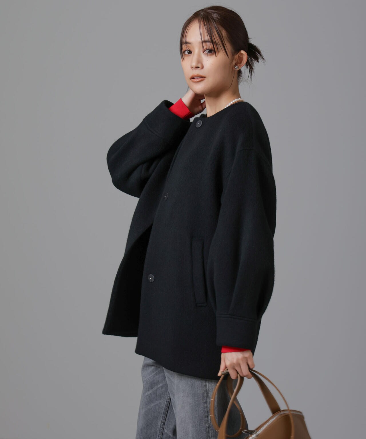 PECOLAMBウールカシミヤノーカラーミドル丈コート | NANO universe